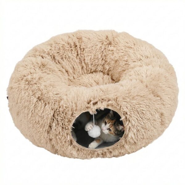CUCHA TUNEL TERCIOPELO CON PELOTA _85X85X26 CM /BEIGE