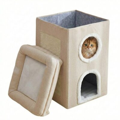 CAMA CUCHA RASCADOR PLEGABLE 39X39X64CM _MOD 1 /BEIGE
