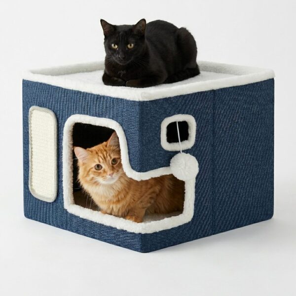 CAMA CUCHA RASCADOR PLEGABLE 58X43X33CM _MOD 3 /AZUL