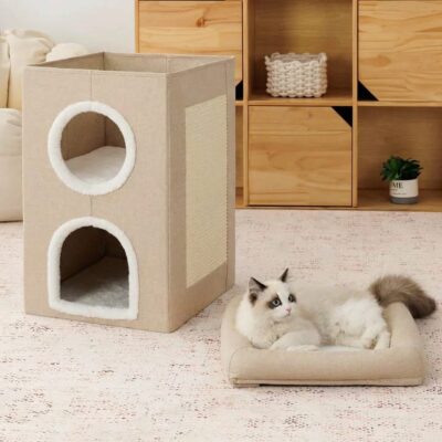 CAMA CUCHA RASCADOR PLEGABLE 39X39X64CM _MOD 1 /BEIGE