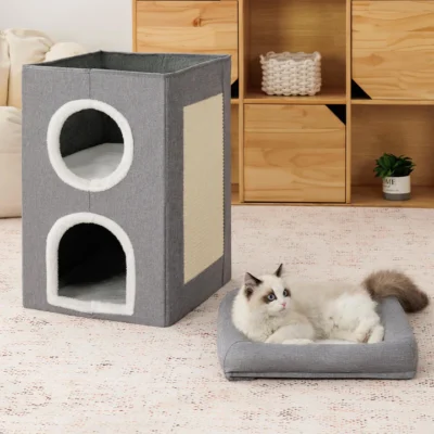 CAMA CUCHA RASCADOR PLEGABLE 39X39X64CM _MOD 1 /GRIS