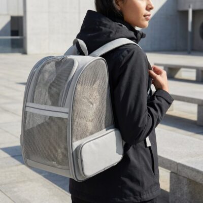 MOCHILA TRANSPORTADORA VENTANA TRANSPARENTE _32X28X41 CM /BLANCO