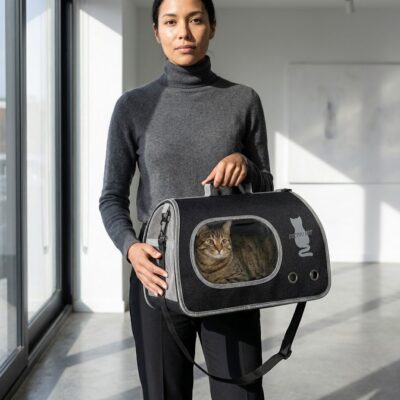 BOLSO TRANSPORTADOR DE MANO VISOR OVALADO _46X25X26 CM /NEGRO