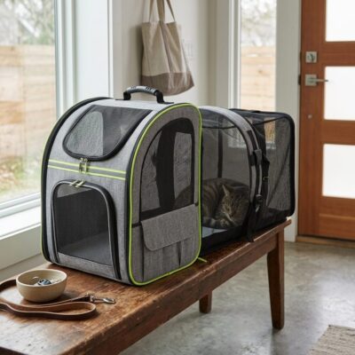 MOCHILA EXPANSIBLE 34X29X43 CM _MOD 3 /GRIS Y VERDE