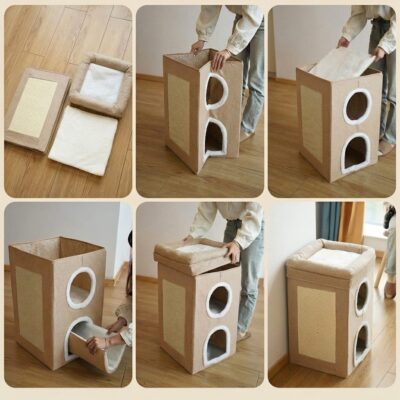 CAMA CUCHA RASCADOR PLEGABLE 39X39X64CM _MOD 1 /BEIGE