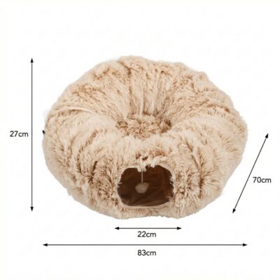 CUCHA TUNEL TERCIOPELO CON PELOTA _85X85X26 CM /BEIGE