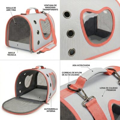 BOLSO TRANSPORTADOR DE MANO _40X26X22 CM /GRIS Y ROSA