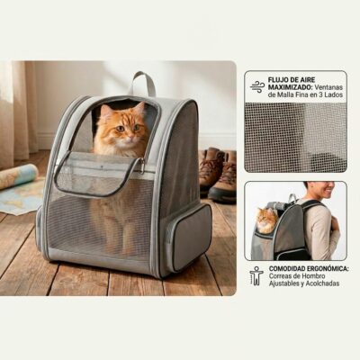 MOCHILA TRANSPORTADORA VENTANA TRANSPARENTE _32X28X41 CM /NEGRO