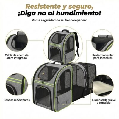 MOCHILA EXPANSIBLE 34X29X43 CM _MOD 3 /GRIS Y VERDE