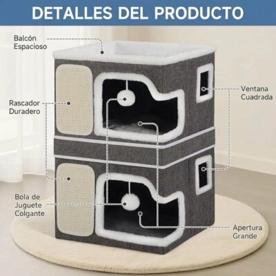 CAMA CUCHA RASCADOR PLEGABLE 40X40X61CM _MOD 4 /GRIS