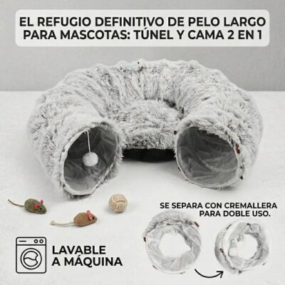 CUCHA TUNEL TERCIOPELO CON PELOTA _85X85X26 CM /GRIS