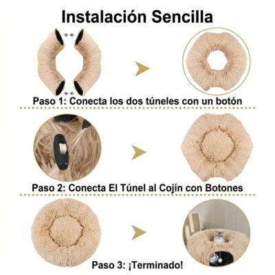 CUCHA TUNEL TERCIOPELO CON PELOTA _85X85X26 CM /BEIGE