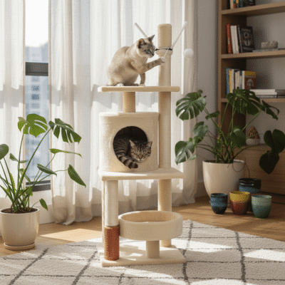 RASCADOR TORRE PARA GATOS BEEPAW MOD1 CON CUEVA /BEIGE