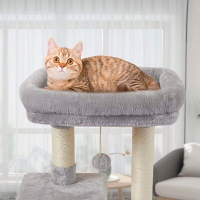 ARBOL PARA GATOS BEEPAW TERCIOPELO GRIS CLARO 56X30X78CM _MOD 6