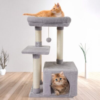 ARBOL PARA GATOS BEEPAW TERCIOPELO GRIS CLARO 56X30X78CM _MOD 6