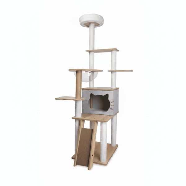 RASCADOR TORRE ALTA PARA GATOS BEEPAW MOD8 CON HAMACA Y CUEVA