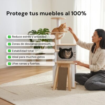 RASCADOR TORRE ALTA PARA GATOS BEEPAW MOD8 CON HAMACA Y CUEVA