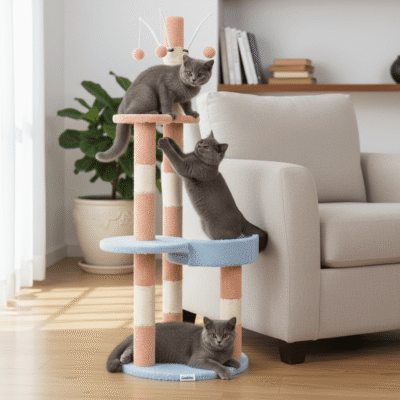 ÁRBOL RASCADOR MULTINIVEL PARA GATOS CON CAMA Y JUGUETES _MOD 10