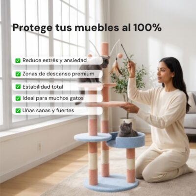 ÁRBOL RASCADOR MULTINIVEL PARA GATOS CON CAMA Y JUGUETES _MOD 10