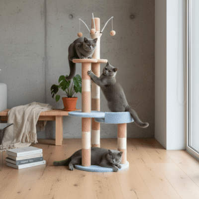 ÁRBOL RASCADOR MULTINIVEL PARA GATOS CON CAMA Y JUGUETES _MOD 10