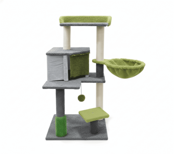 RASCADOR ÁRBOL PARA GATOS BEEPAW MOD14 CON CUEVA Y HAMACA /VERDE