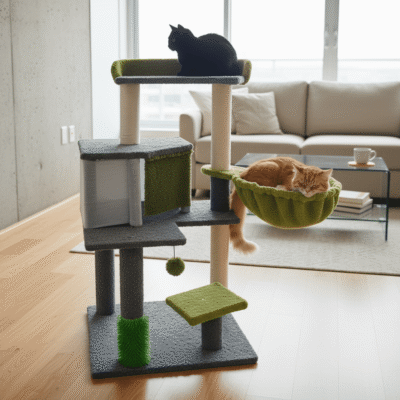 RASCADOR ÁRBOL PARA GATOS BEEPAW MOD14 CON CUEVA Y HAMACA /VERDE
