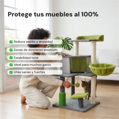 RASCADOR ÁRBOL PARA GATOS BEEPAW MOD14 CON CUEVA Y HAMACA /VERDE