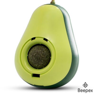 JUGUETE CATNIP PALTA CON PLUMA Y DISPENSADOR DE COMIDA _GRANDE /VERDE