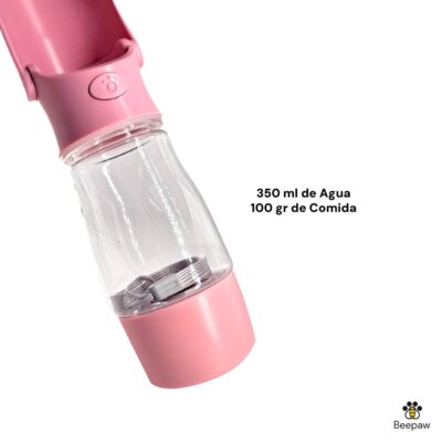 BOTELLA DISPENSADORA DE AGUA Y COMIDA PLEGABLE BEEPAW 320 ML /ROSA