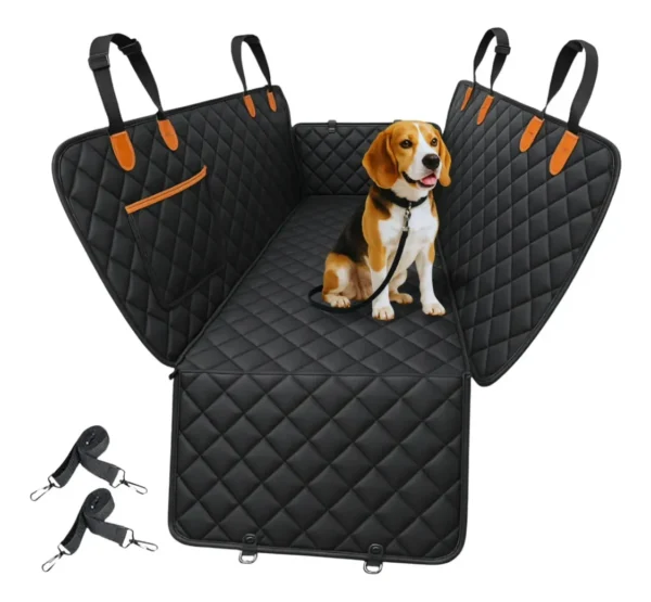 FUNDA CUBRE ASIENTO TRASERO PREMIUM CON BOLSILLO /NEGRO Y NARANJA
