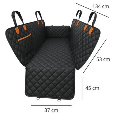 FUNDA CUBRE ASIENTO TRASERO PREMIUM CON BOLSILLO /NEGRO Y NARANJA