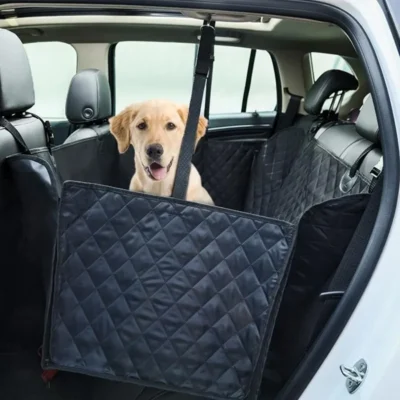 FUNDA CUBRE ASIENTO TRASERO PREMIUM CON BOLSILLO /NEGRO Y NARANJA