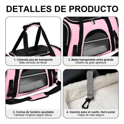 BOLSO TRANSPORTADOR PREMIUM PARA MASCOTAS BEEPAW /ROSA