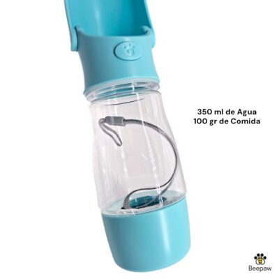 BOTELLA DISPENSADORA DE AGUA Y COMIDA PLEGABLE BEEPAW 320 ML /CELESTE