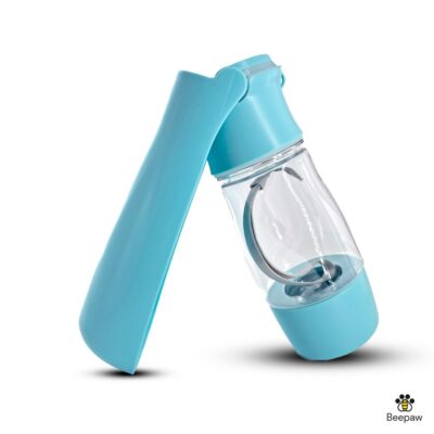 BOTELLA DISPENSADORA DE AGUA Y COMIDA PLEGABLE BEEPAW 320 ML /CELESTE