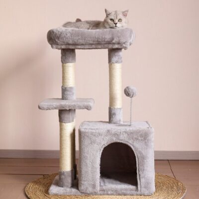 ARBOL PARA GATOS BEEPAW TERCIOPELO GRIS CLARO 56X30X78CM _MOD 6