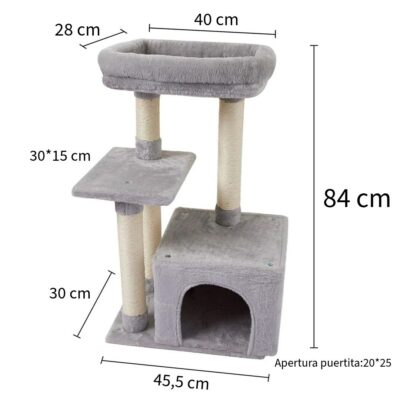 ARBOL PARA GATOS BEEPAW TERCIOPELO GRIS CLARO 56X30X78CM _MOD 6