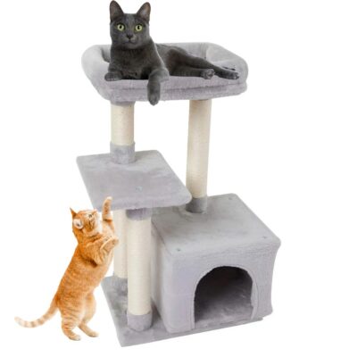 ARBOL PARA GATOS BEEPAW TERCIOPELO GRIS CLARO 56X30X78CM