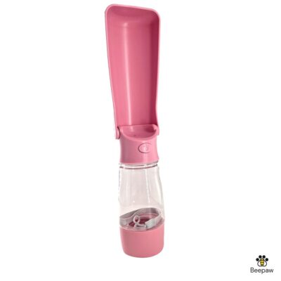 BOTELLA DISPENSADORA DE AGUA Y COMIDA PLEGABLE BEEPAW 320 ML /ROSA