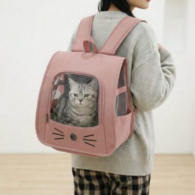 MOCHILA TRANSPORTADORA BIGOTES _34X23X34 CM /ROSA