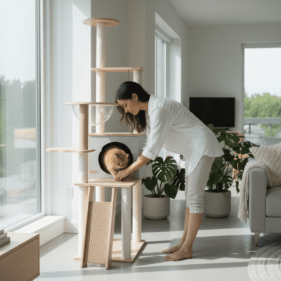 RASCADOR TORRE ALTA PARA GATOS BEEPAW MOD8 CON HAMACA Y CUEVA