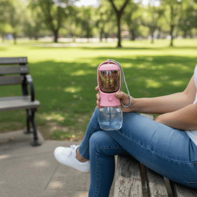 BOTELLA DISPENSADORA DE AGUA Y COMIDA BEEPAW 350 ML /ROSA