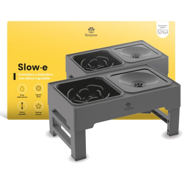 COMEDERO SLOW FEEDER CON ALTURA AJUSTABLE BEEPAW SLOW-E /GRIS